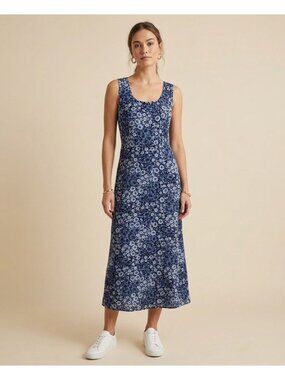 Vintage Rabbit Rabbit Designs Maxi Dress Womens M Blue Floral Rayon 90s Boho